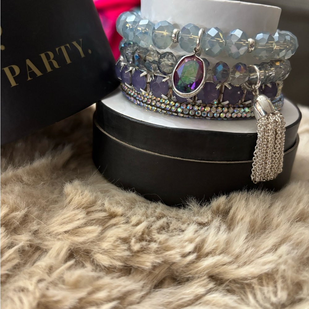Chic Blue and Purple Beaded Bracelet Set